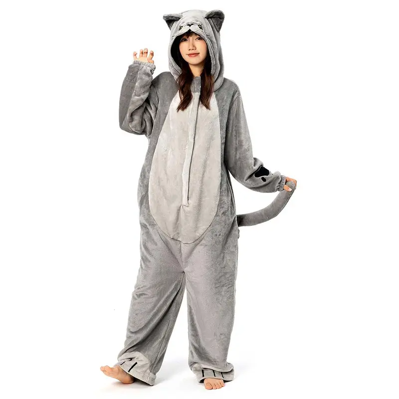 OLAOLA Unisex Adult Plush Cat Animals Onesie Pajamas Warm Home One-Piece Sleepwear