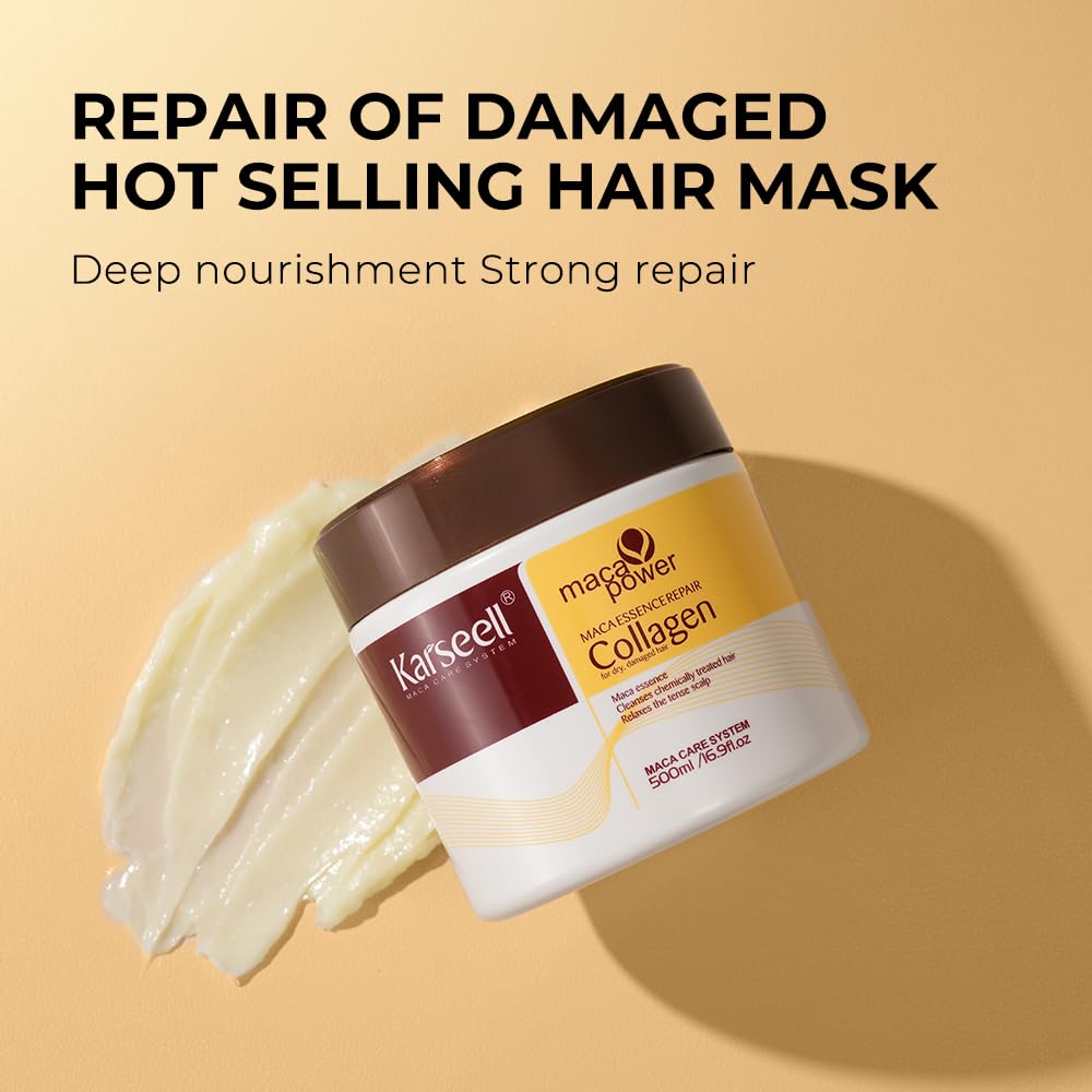 Karseell Collagen Hair Care Deep Moisturizing Mask + Argan Oil Treatment Set for All Hair Types 16.9 fl oz + 1.69 fl oz Haircare Repair Smooth Conditioner Hydrate Hydrating