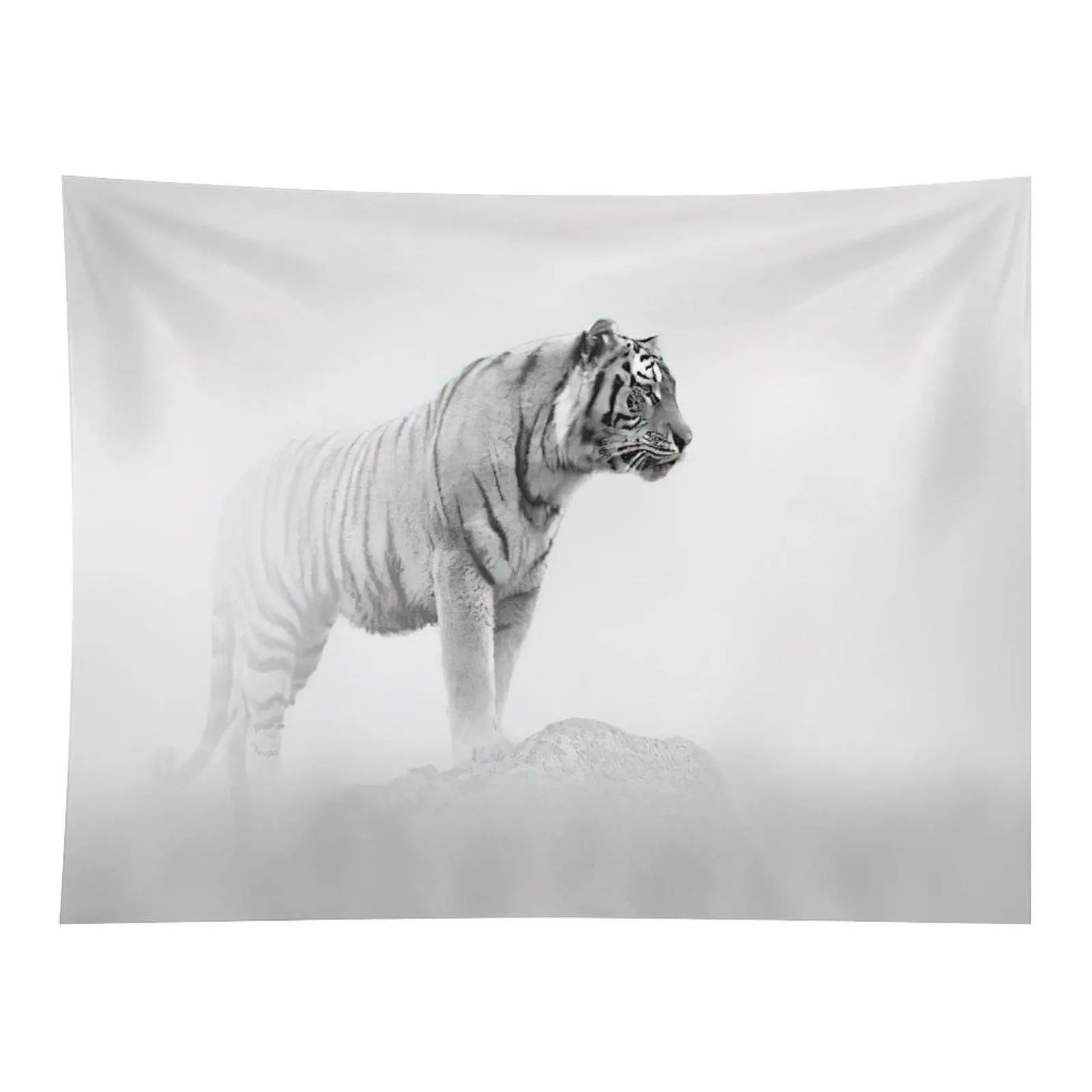 White Tiger Mist Tapestry Minimal Wildlife Wall Hanging Decor