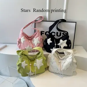 New color-block corduroy shoulder bag for women, trendy, versatile, simple, stylish, large-capacity canvas bag, a gift for mom
