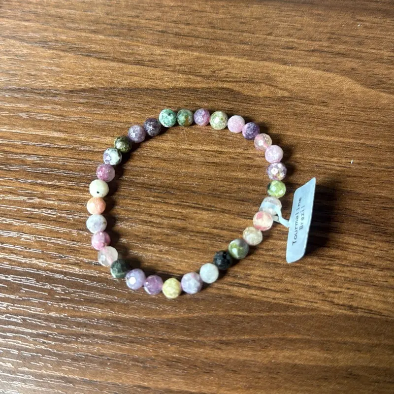 21. 6mm round faceted bead bracelet colorful tourmaline, colors will vary, final sale