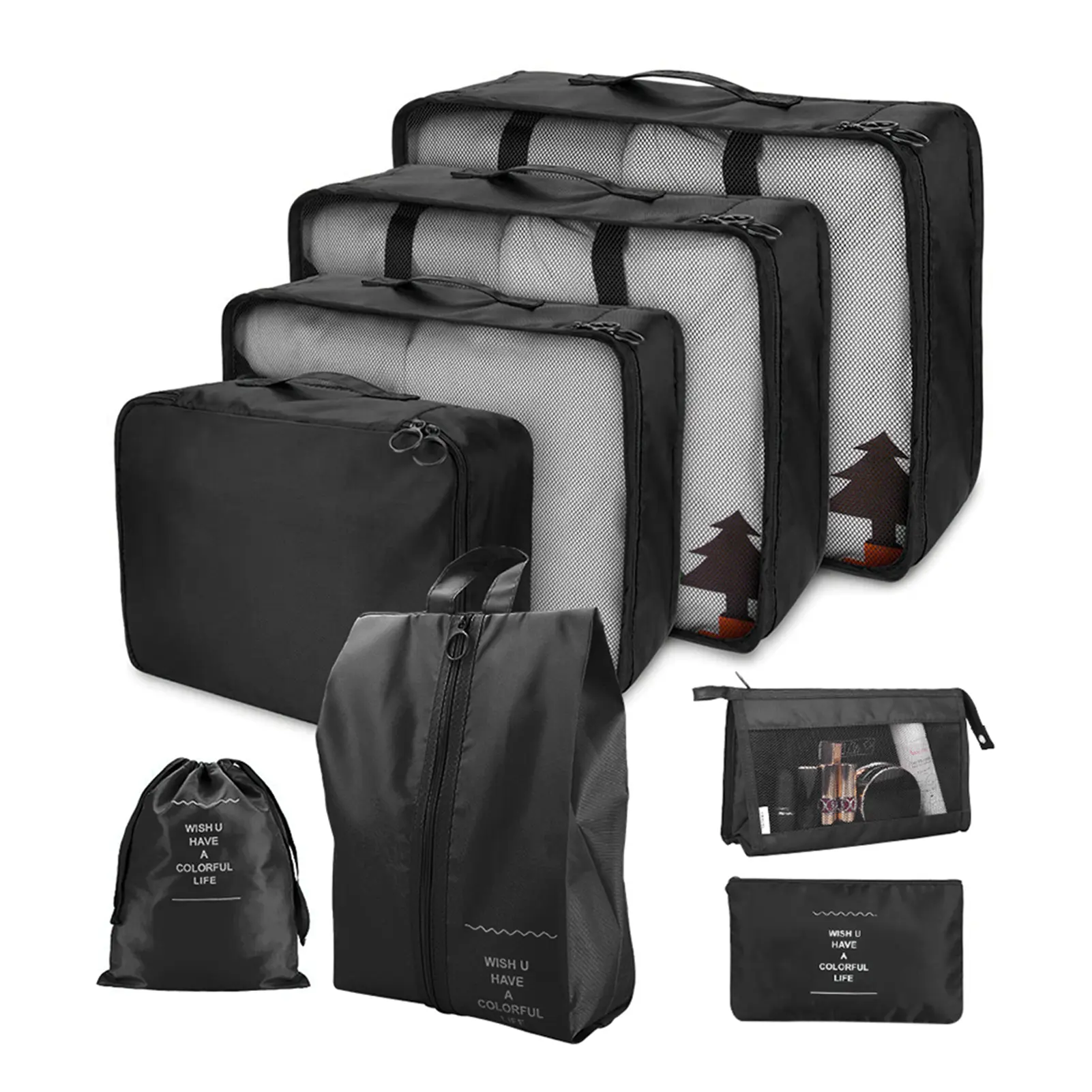 8-Piece Oxford Cloth Packing Cubes, Lightweight Travel Organizer Bags with Mesh Panels for Luggage, Includes Shoe & Toiletry Bag