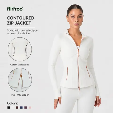 Airfree Women's Poly-Spandex Zip-Up Athletic Workout Sports Outerwear - Zippered Front Jacket with Pockets, Thumbholes, 2-Piece Set with Flare/Straight-Leg Leggings, Casual Yoga Sweat Suit for Workout, Travel