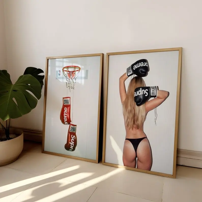 Hypebeast Boxing Girl / Sport / Poster Set of 2 / Prints / Poster No Frame / Printable Wall Art and Decor, Minimalist / Fashion / Modern Photo Room