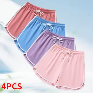 Pack of 4 women’s athletic shorts featuring a drawstring and elastic waistband; suitable for outdoor sports, fitness, running, and casual wear; women’s casual athletic shorts; womenswear,summervibes