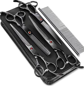 Dog Grooming Scissors Kit with Safety Round Tips,  Professional 6 in 1 Grooming Scissors for Dogs, Sharp and Durable Dog Grooming Shears for Dogs Cats Pets