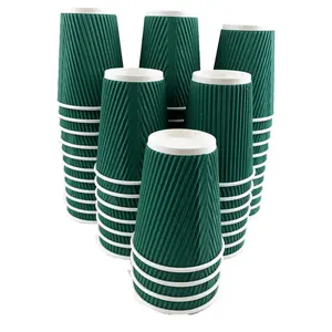 Heyiwell 8 oz Insulated Ripple Paper Coffee Cup 500 Pack Disposable Coffee Cups Suitable for Cold/Hot Coffee, Chocolate, Juice or Tea,Green