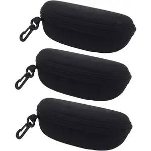 3-Pack Elegant Polyester Glasses Cases with Zipper and Hook, Black Hardshell Eyeglasses Box for Men & Women, Fashionable Accessory Storage