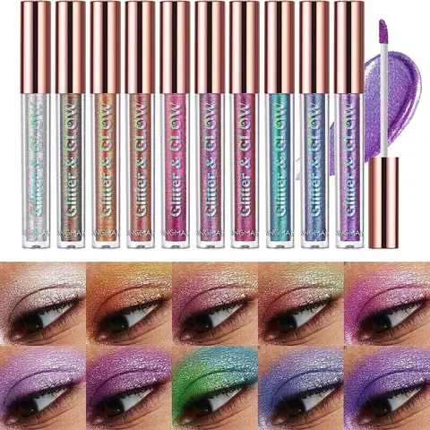 Women's Glitter & Glow Pearl Liquid Eyeshadow Set - Waterproof, Metallic Diamond Shimmer, Smudge-Proof, Quick-Drying, Flawless, Smooth, High-Shine, Alcohol-Free Cosmetic for Eyes & Face, Multicolor, Daily Use, Halloween, Dating, Ideal Gift