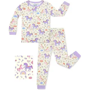 Bamboo Viscose Toddler Girls Kids Pajamas Unicorn Mermaid Pjs Long Sleeve Snug fit 12M-8Y 2pcs Soft Jammies