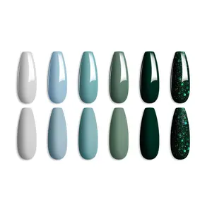 Gel Nail Polish Set - 6 Colors Misty Gray Dark Green Glitter Gel Polish Kit Sage Green Baby Blue Nail Gel Polish Soak Off LED Nail Lamp Gel Nail Kit DIY Home Summer Nails