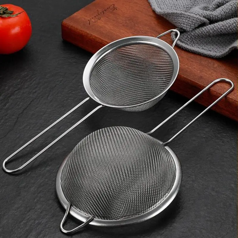 Stainless Steel Fine Mesh Filter, 2 Counts Oil Tray Bird's Nest Colander Strainer, Egg White Separation, Flour Sieve, Baking Tools, Food Filter Tools, Kitchen, Food Colander Kitchenware