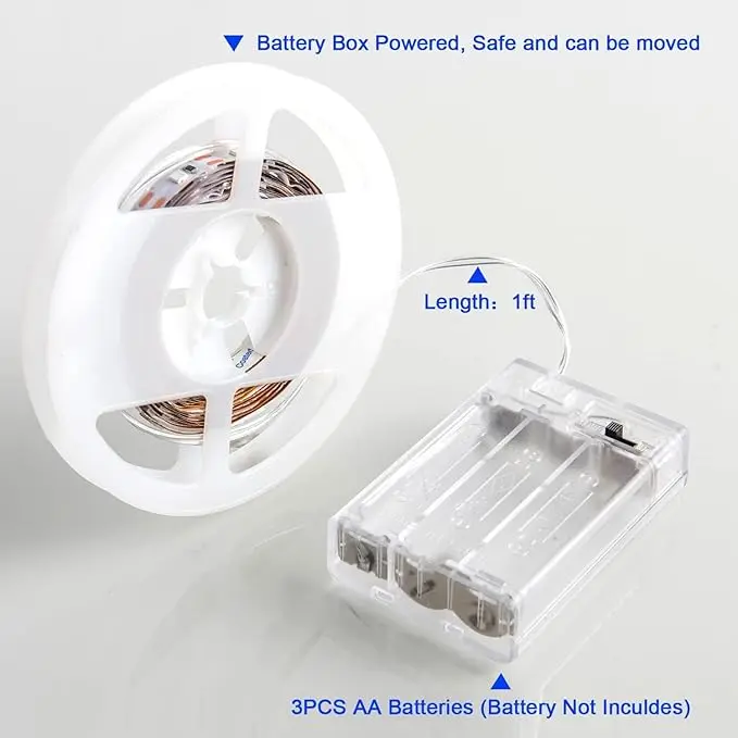 Battery Operated White LED Strip Lights – Dimmable & Self-Adhesive for TV, Kitchen, Shelves, Bedroom, and More
