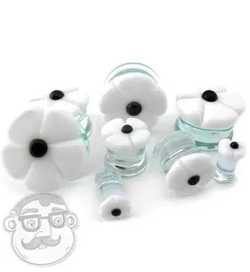 White Flower Glass Plugs