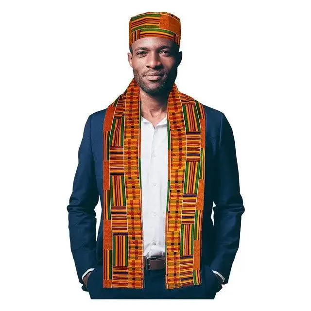Kente African Print Hat and Sash - Scarf - Stole | African Fashion | Dupsie's