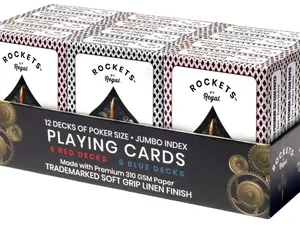Regal Games [12 Decks] Rocket Jumbo Playing Cards - Contains 6 Red & 6 Blue Decks, 310 GSM Paper, 2.5" x 3.5" Plastic Coated Cards with Extra Large Print