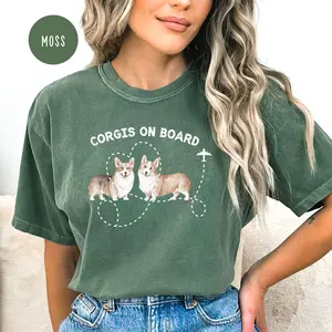 Corgis On Board T-Shirt, Funny Traveling Corgi Graphic Tee, Vintage Dog Lover Shirt, Relaxed Fit Soft Ring-Spun Cotton, Adventure Travel Comfort Colors Vibe - Eli Deal Power