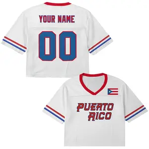 Personalized Puerto Rico Football Crop Top Jersey – Custom Name & Number, Button Front Flag Patch Fan Shirt