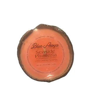 Blue Akoya Seaside Plumeria Scented Candles - All Natural Soy Wax 5.5 Oz Handmade USA Candles with Beach Fragrance for Calming Atmosphere No 26 20-25 Mins Decor Light Tropical