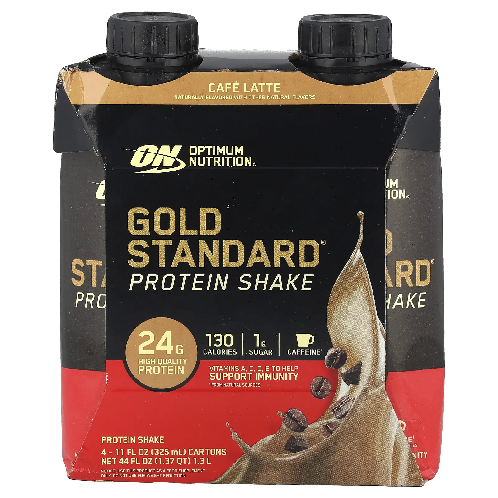 Optimum Nutrition Gold Standard® Protein Shake, Cafe Latte, 4 Cartons, 11 fl oz (325 ml) Each