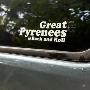 Great Pyrenees & Rock and Roll Vinyl Decals Sticker Indoor Outdoor White Heart Cut Out Livestock Guardian Dog Owner Gift Auto Car Cooler Locker