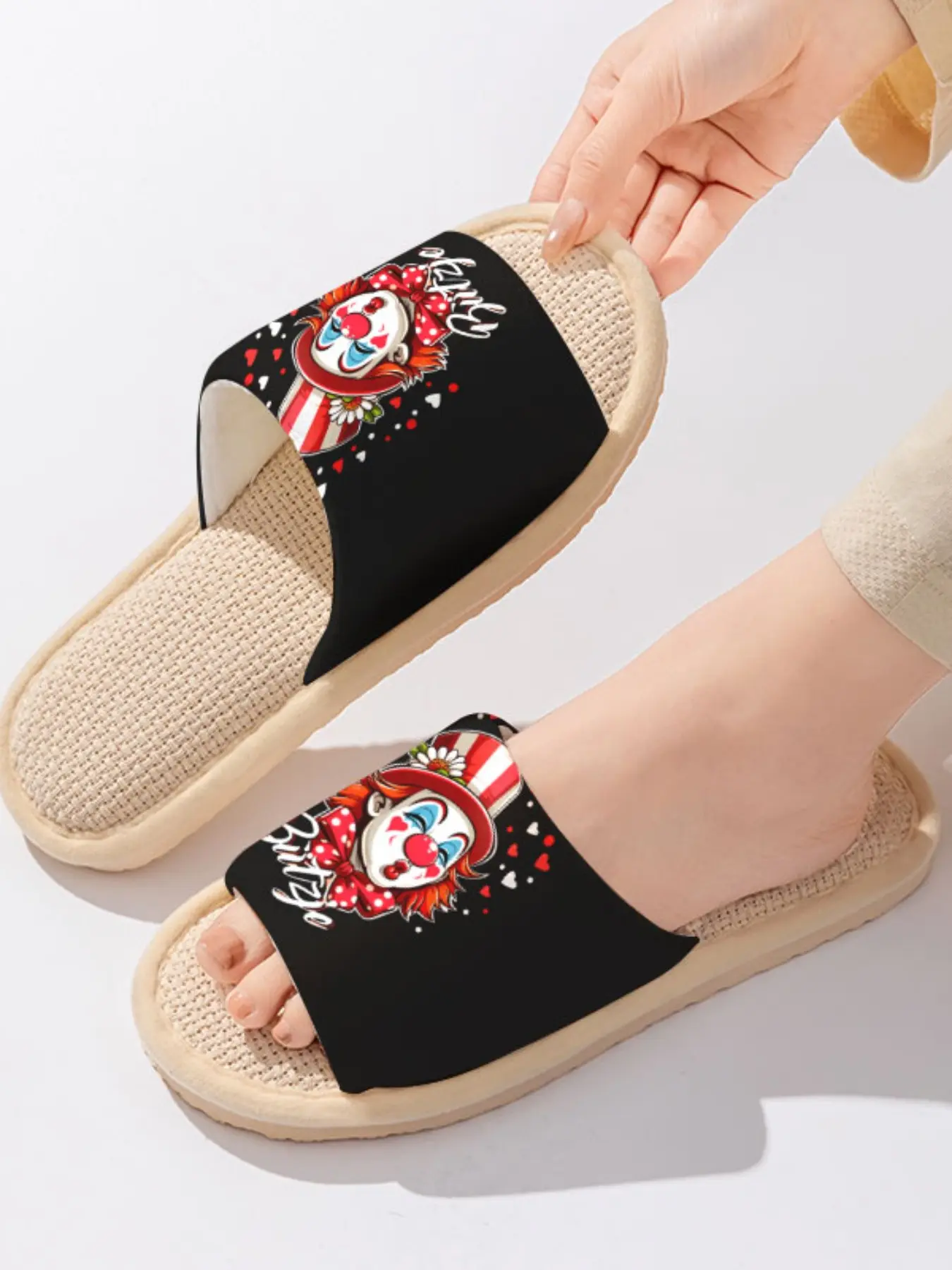 Fun Clown Buitze Print | Playful Vibe 1 Pair Linen Breathable Non-Slip Indoor & Outdoor Slippers For Clown Culture Fans (Spring Summer)