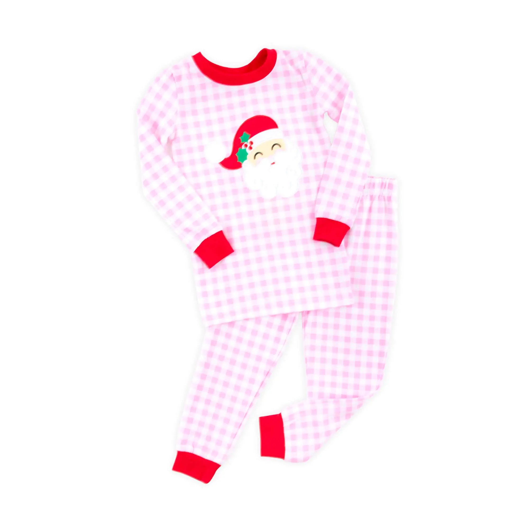 Happy Santa Pink Gingham Pajamas for Girls - Perfect for Christmas Morning