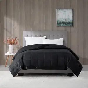 360 Stand Twin Size Bed Blanket - Warm, Lightweight, Hypoallergenic, All-Seasons Box-Quilted Down Alternative, 68x90x0.25in Polyester Fill, Satin Trim, Black, Breathable Lightweight Blankets, Home Decor Blanket, Down Blankets
