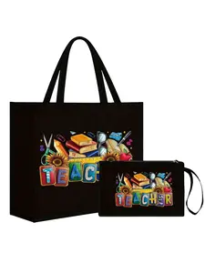 2pcs Teacher Print Handbags, Large Capacity Fashion Tote Bags for Educators, Perfect Gift for Teachers and Friends, Daily Use