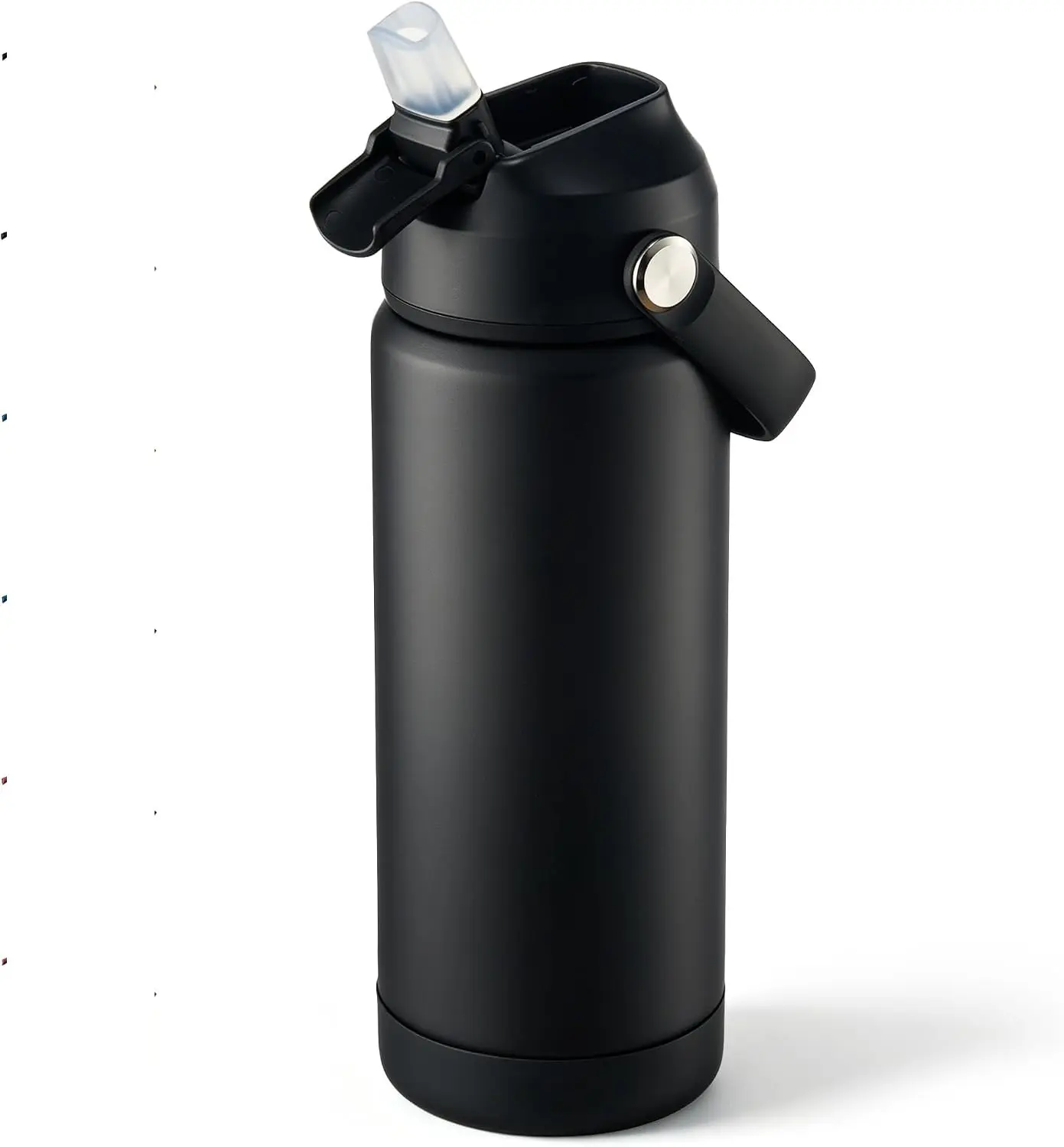18oz Insulated Stainless Steel Water Bottle, Wide Mouth Double Wall Vacuum, Silicone Straw, Sweat & Leak Proof, BPA Free Insulated Water Flask for Travel, Keep Cold 24h Hot 12h, Black