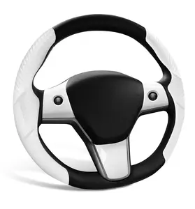 Non Slip White Carbon Fiber Steeting Wheel Cover with Steering Wheel Trim Protector for Tesla Model Y 3 Accessories 2016 to 2023 5pcs