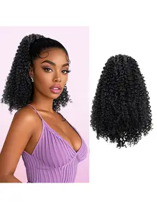 10-Inch Drawstring Ponytail Wig for Women, Voluminous African Curl Ponytail Extension, Short Dense Afro Curl Hairpiece, Daily Wear Synthetic Wig