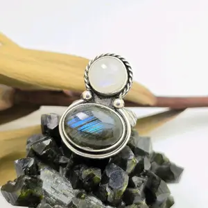 Jen's Jewels Moonstone Labradorite and Sterling Silver Ring, Ring Size 6, Moonstone and Labradorite Ring