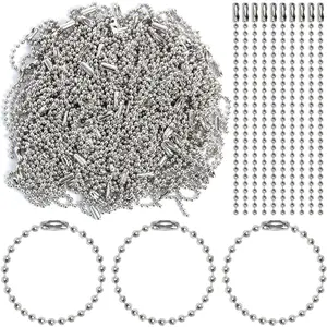 200 count 100 mm Long Bead Connector Clasp Ball Chains  Tag  Ball Chain 2.4 mm Diameter Adjustable Antiqued Metal Bead Steel Chain
