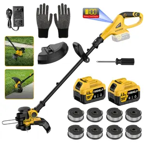 12-Inch Cordless Electric Lawn Trimmer — 90° Rotatable Head, Automatic Line Feed, 20,000 RPM, Battery Level Display — Includes 2x 4Ah Batteries & Fast Charger, Plus 8 Spools — Lightweight Lawn & Garden Maintenance Tool — Lawn Edger & Trimmer