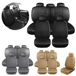 Car 5 Seat Cover Full Set PU Leather, Front Rear Seat Cover with Three Zipper 40/60 60/40 50/50 40/20/40 Split Rear Benches Cushion Protector Pad Mat, Car Interior Protective 4 Seasons Non-Slip Universal Vehicle Interior Decoration Accessories Unisex