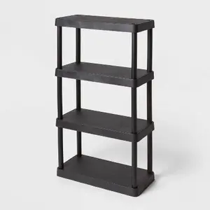 4 Tier Plastic Shelf Unit Black - Brightroom