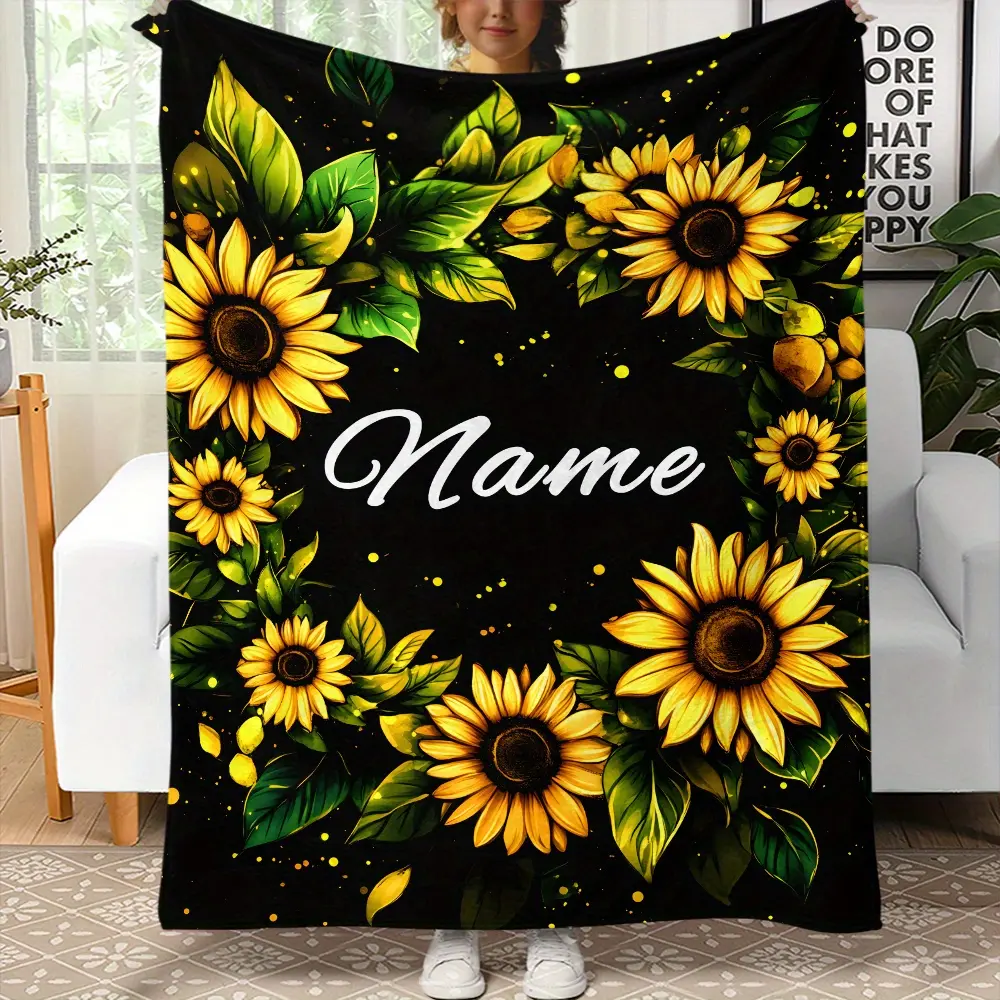 100% Polyester Flannel Weave Digital Print Sunflower Pattern Throw Blanket - Personalized, Lightweight, Warm, Multi-Size - Indoor Use for Sofa, Bed - Suitable for Christmas, Halloween, Wrinkle Resistant, Traditional, Traditional Home Decor, Sunflower Prin