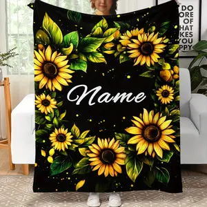 Sunflower Pattern Flannel Throw Blanket Personalized Lightweight Warm Digital Print Sofa, Bed, Travel, Office Suitable for Parties, Christmas, Easter, Halloween