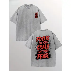 Focus On Your Goals Not Your Fear Men's Washed Cotton T-shirt, All Cotton, Casual Sports Style Top T-shirt, Trendy And Fashionable Street Style, Suitable For Travel And Sports Wear
