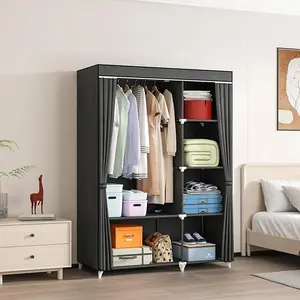 Portable Closet, Wardrobe Closet for Hanging Clothes with 1 Hanging Rods, 6 Storage Organizer Shelves, Easy to Assemble, Space Saving for Bedroom, 43 x 17.7 x 66 Inches, Black