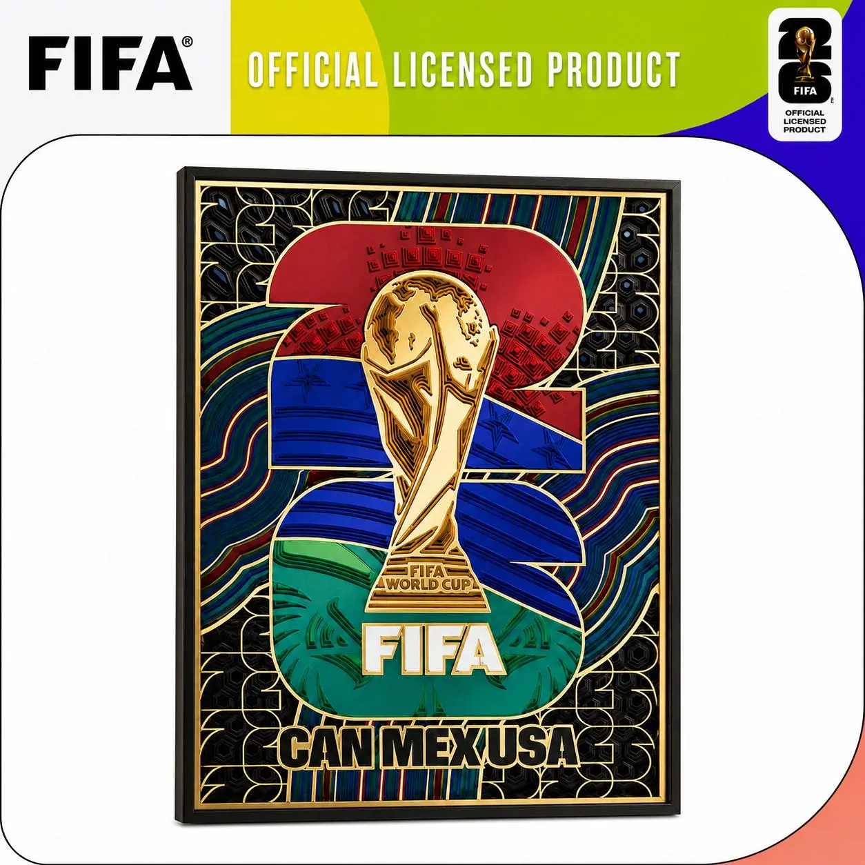Official FIFA World Cup 2026 Collectible Wall Art,Luxury Soccer Memorabilia for Football Fans Collectors,Limited Edition with Certificate of Authenticity, Premium Wooden Laser-Cut 3D Layered Decor 15.7×20.9×1.5Inch campingessentials