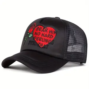 Embroidery of Love Rose Pattern Bent edge baseball cap for men and women Adjustable buckle Breathable mesh cap