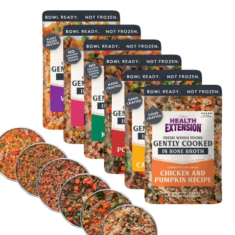 Health Extension Gently Cooked 3oz Variety Pack Fresh Dog Food Chews - Chicken, Beef, Lamb, Salmon, Duck, Veggie, Rosemary, Coconut Oil, Bone Broth, Vitamins, Potassium Chloride
