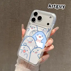 Sharks all over the screen Pattern Magnetic Phone Case for iPhone 17 16  Pro Max Plus 15 14 13 12 11 Air E Non-Yellowing Clear Crystal Drop-proof Slim Silicone Shockproof Transparent Acrylic Large Hole Cover Supports Wireless Charging