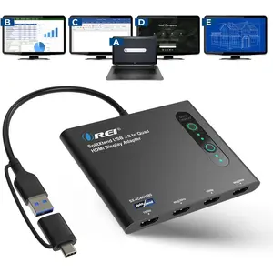 SplitExtend HDMI Splitter Extended Display for Quad  - Laptop Multiple  Adapter with 4 Displays - USB-C Adapter to HDMI 2.0, 4K@30Hz Outputs - Windows and  Compatible
