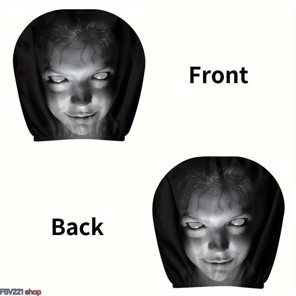 2-Pack Creepy Horror Ghost Face Car Headrest Covers - Slip-On Stretch Comfortable Material Auto Accessories for Spooky Pranks, Halloween Decor, Oddities Gifts, Car Decorations