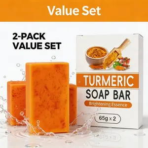 2-piece Turmeric Anti-Acne Brightening Soap Set — Helps reduce acne marks, brightens the entire body, banishes underarm dullness; 65 g × 2