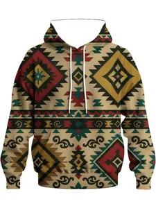 A long-sleeved hooded Casual sweater with a funny Aztec pattern