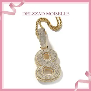 Delzzad Hip Hop Zirconia Large Number Pendant Necklace Birthday Anniversary Mother's Day Gifts for Men Women